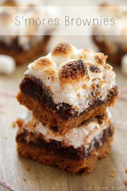 s'mores brownies stacked on top of each other