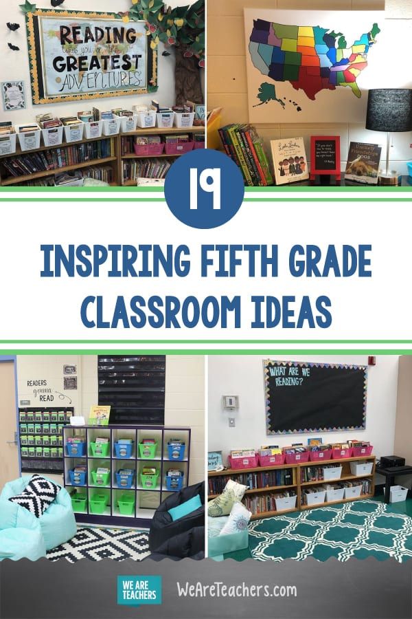 an image of classroom decorations with the text 19 inspirational fifth grade classroom ideas