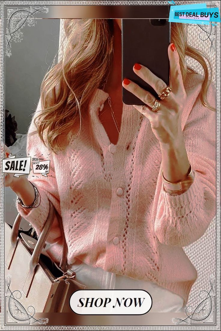 Casual Long Sleeve Outwear Cardigan Pink Knit Sweater, Types Of Coats, Long Sleeve Outerwear, Lace Button, Button Sweater, Cute Sweaters, Cardigan Tops, Sweater Coats, Long Sleeve Cardigan