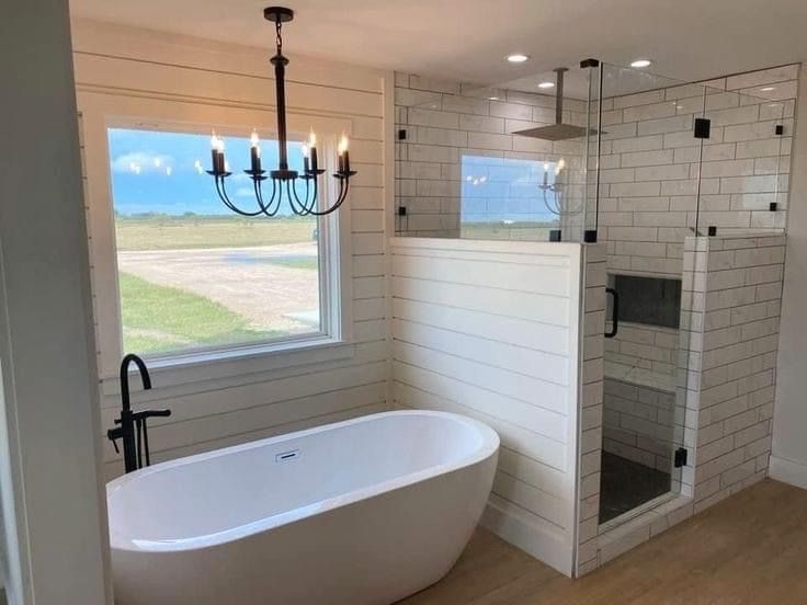 Window Over Bathtub, Bathtub With Window, House Expansion Ideas, Master Shower Remodel, House Expansion, Shower Remodel Ideas, Coastal Bathroom Decor, House Additions, Round Lake