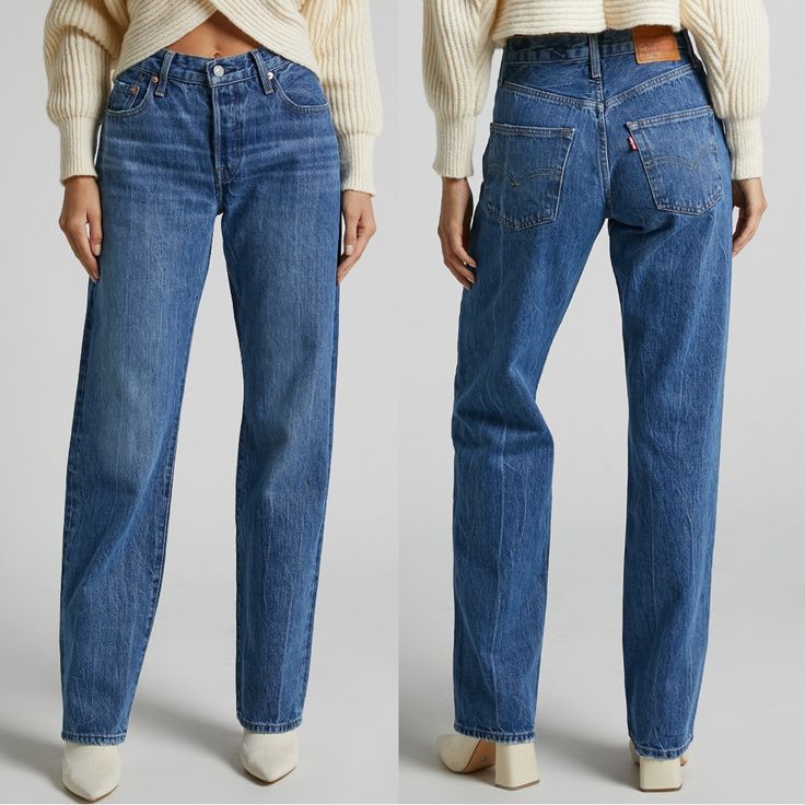 Levi's 501 90's Jeans Style # A19590012 Color: Blue Beauty - Medium Wash Size 27x30 30in Inseam Loose Through Your Hip And Thigh Mid Rise: 10 1/2" Straight Leg 100% Cotton Denim Non-Stretch Button Fly 5-Pocket Styling Nwt Ships Same Or Next Day! Levis 501 90s Jeans, Levis 501 90s, Levis 501 Outfit, 501 Outfit, Jean Levis, Levis 501 Jeans, Wishlist 2024, Blue Beauty, Low Rise Flare Jeans