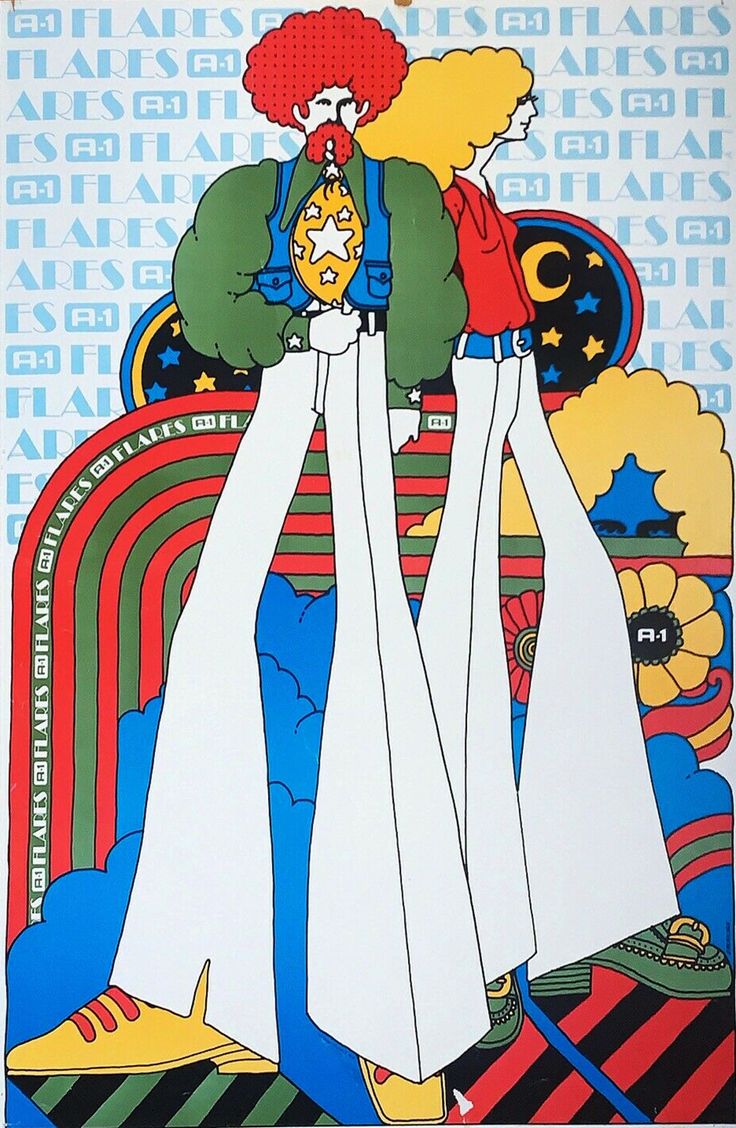 a poster with two women standing next to each other on a blue and white background