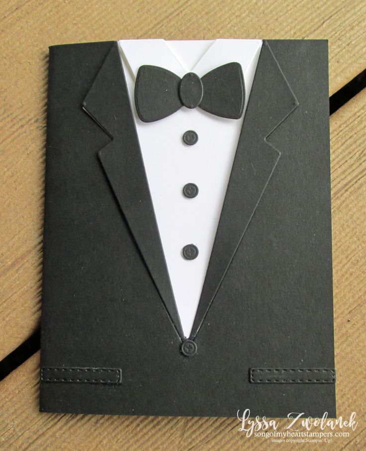 a card with a tuxedo and bow tie on it