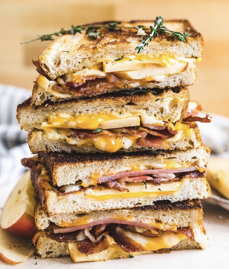 three sandwiches stacked on top of each other