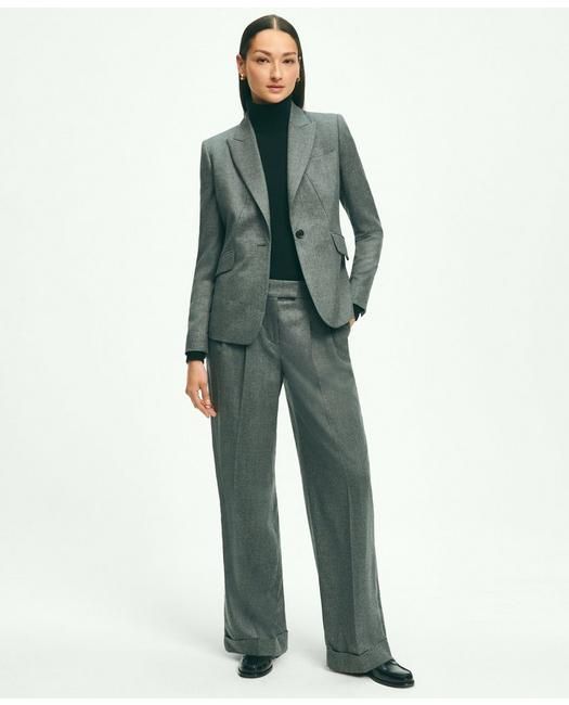 Inspired by our heritage of fine tailoring, we crafted a wide-leg, pleated front trouser with a relaxed fit that feels at once timeless and of-the-moment. Wool from Italy's renowned Vitale Barberis Canonico mill elevates the piece to luxe heights.33" inseam; unlinedCuffed hemFront crease100% WoolDry CleanImported | Women's Wool Wide-Leg Pleated Flannel Trousers | Grey | Size 14 Classic Wide-leg Office Pantsuit, Tailored Timeless Wide-leg Dress Pants, Timeless Tailored Wide Leg Office Pants, Timeless Tailored Wide Leg Pants For Office, Fall Semi-formal Pantsuit With Trousers, Semi-formal Fall Pantsuit, Semi-formal Pantsuit For Fall, Timeless Workwear Pants For Fall, Classic Wide-leg Pantsuit