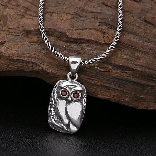 Sterling Silver Owl Pendant Necklace with Sterling Silver Rope Chain 18"-24" Silver Charm Necklace With Clavicle Chain And Rectangular Pendant, Silver Clavicle Chain Necklace With Rectangular Pendant, Silver Clavicle Chain Necklace With Rectangular Shape, Unique Silver Chain Necklace For Gift, Metal Rectangular Pendant Clavicle Chain, Amulet Pendant Jewelry With Lobster Clasp, Silver Charm Necklaces With Clavicle Chain, Amulet Style Pendant Jewelry With Lobster Clasp, Silver Metal Necklace With Rectangular Pendant