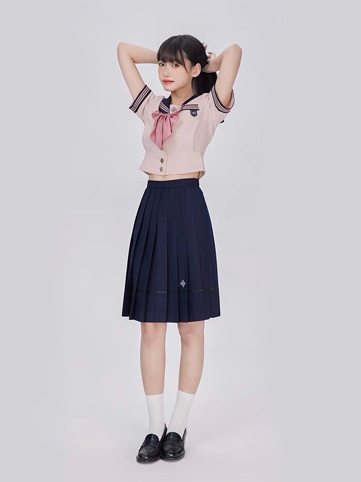 Butterfly Girl Summer Sailor Uniform Women's Suit High Waist Slim – ntbhshop Sakura Petals, Sailor Top, Uniform Skirt, Your Adorable, Anime Fashion, Trendy Fashion Tops, Minor Arcana, Sailor Collar, Blue Embroidery