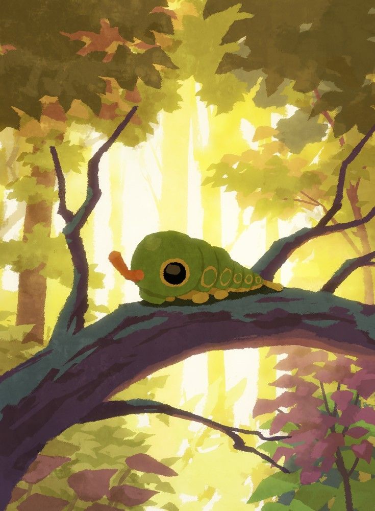 a painting of a green bird sitting on a tree branch in the sunbeams