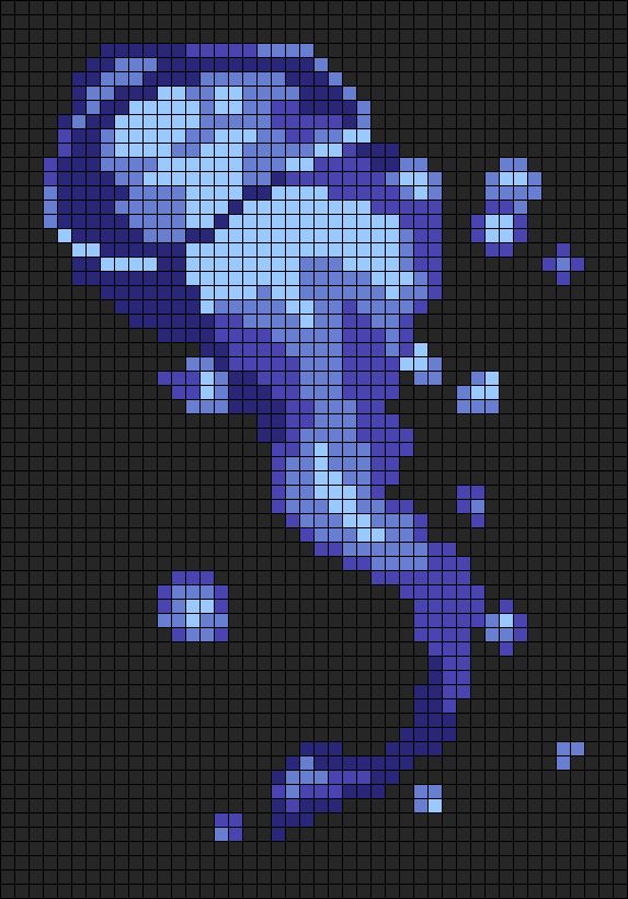 a pixellated image of a jellyfish on a black background with blue and white colors