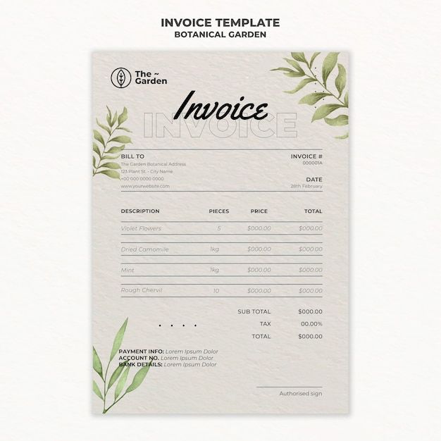 an invoice is shown with green leaves on the front and back of it