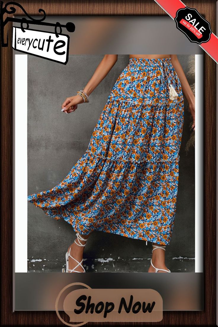 Blue Drawstring Bohemia Maxi Skirt Blue Gathered Skirt Bottoms For Vacation, Blue Boho Print Flowy Maxi Skirt, Flowy Blue Boho Print Maxi Skirt, Blue Boho Print Maxi Skirt, Bohemian Skirt With Drawstring, Bohemian Drawstring Skirt, Bohemian Long Skirt With Drawstring, Bohemian Tiered Skirt Bottoms With Drawstring, Vacation Skirt With Drawstring