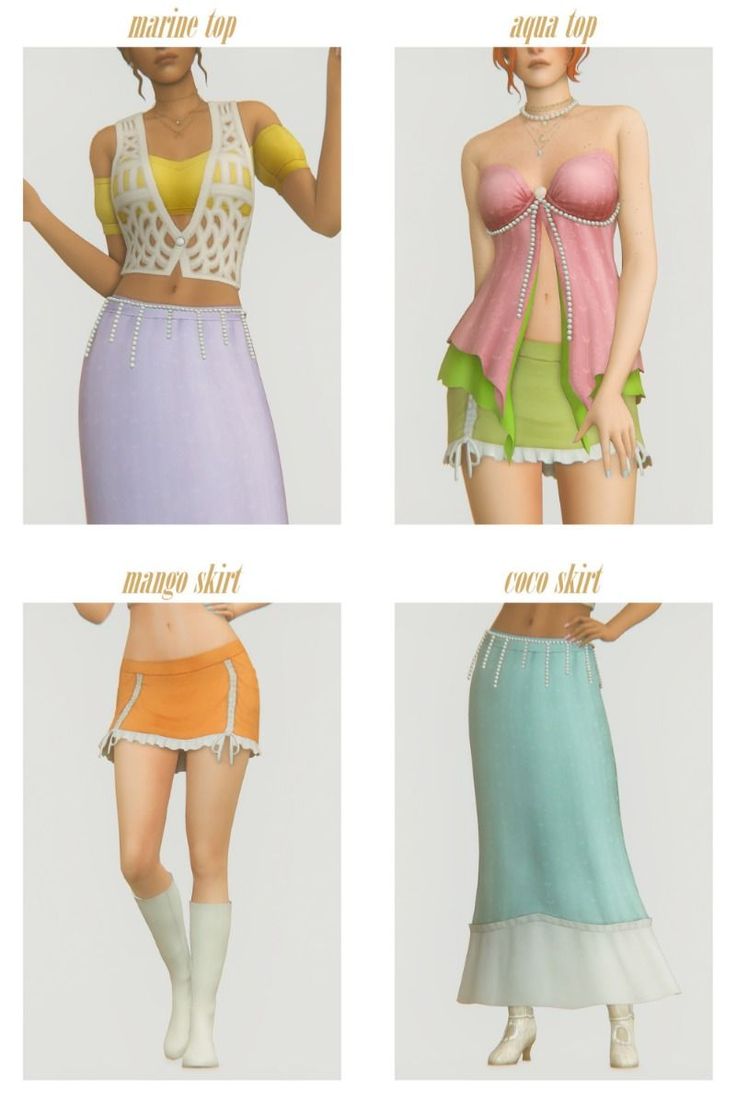 four different types of skirts and bras for the female character in the video game