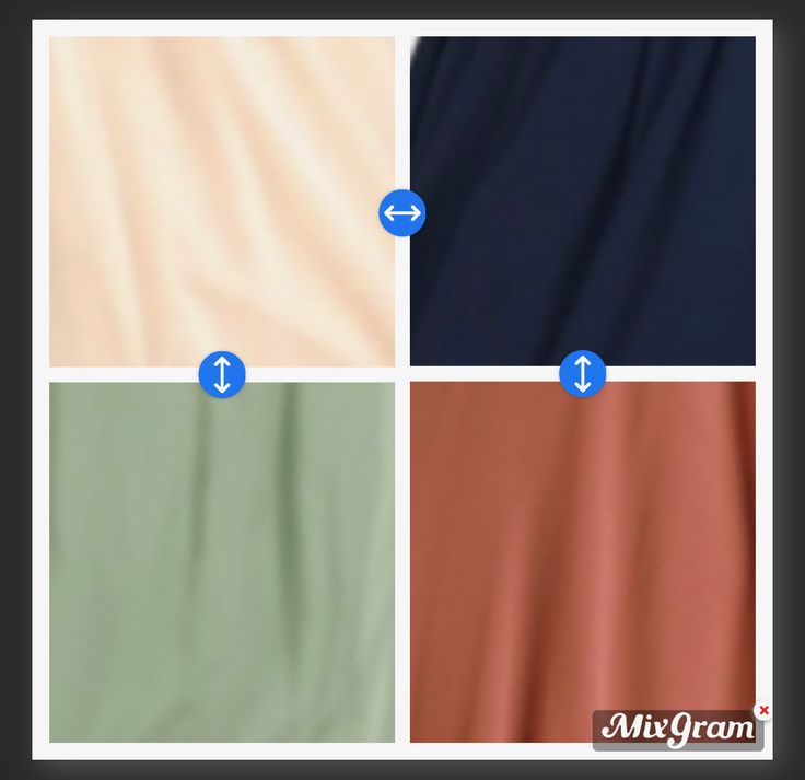 four different colors of fabric with arrows pointing to them