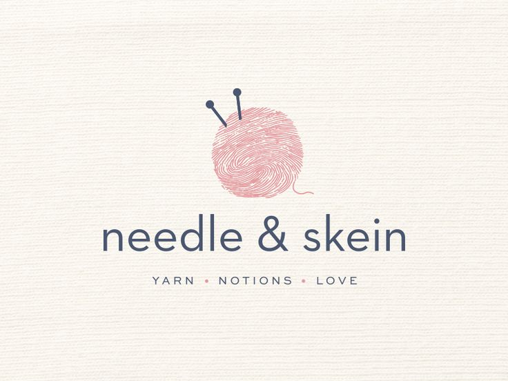 the needle and skein logo is shown on a white background with pink yarn in it