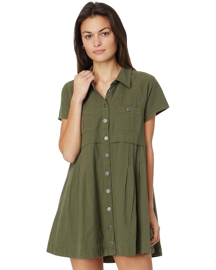 Free People Ronnie Poplin Mini Dress Casual Short Sleeve Summer Dress For Work, Casual Green A-line Shirt Dress, Spring Casual Short Sleeve Dress With Collar, Casual Collared Short Sleeve Dress For Spring, Casual Short Sleeve Collared Dress For Spring, Casual Knee-length Short Sleeve Dress For Daywear, Casual Short Sleeve Knee-length Dress For Daywear, Summer Rayon Dresses With Pockets, Casual Spring Dress With Collared Neckline