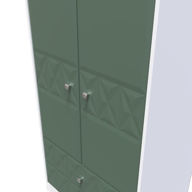 a green and white cabinet with two doors