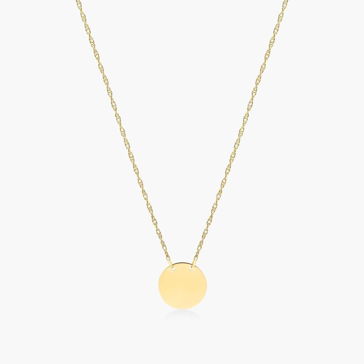 14K Yellow Gold Mini Disk Necklace 14k Yellow Gold Circle Necklace, Minimalist Charm Necklace With Round Pendant And Polished Finish, 14k Gold Circular Coin Pendant Necklace, Minimalist Charm Necklace With Round Pendant, 14k Gold Circle Necklace With Coin Pendant, Yellow Gold Charm Necklaces With Cable Chain, Minimalist Polished Round Pendant Charm Necklace, Elegant Yellow Gold Circle Charm Necklaces, Modern Yellow Gold Round Pendant Charm Necklace