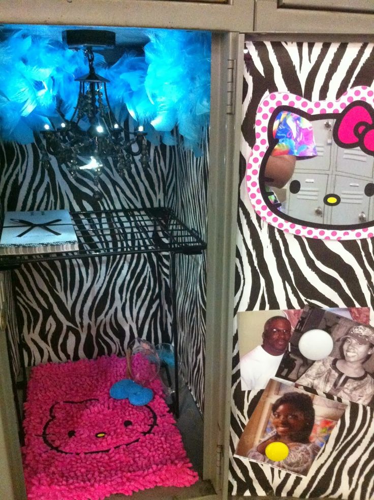 a hello kitty themed locker with pictures on it