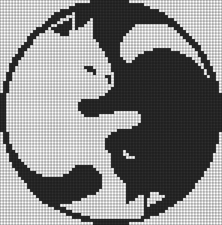 a cross stitch pattern with the silhouette of a cat and dog in a circular frame