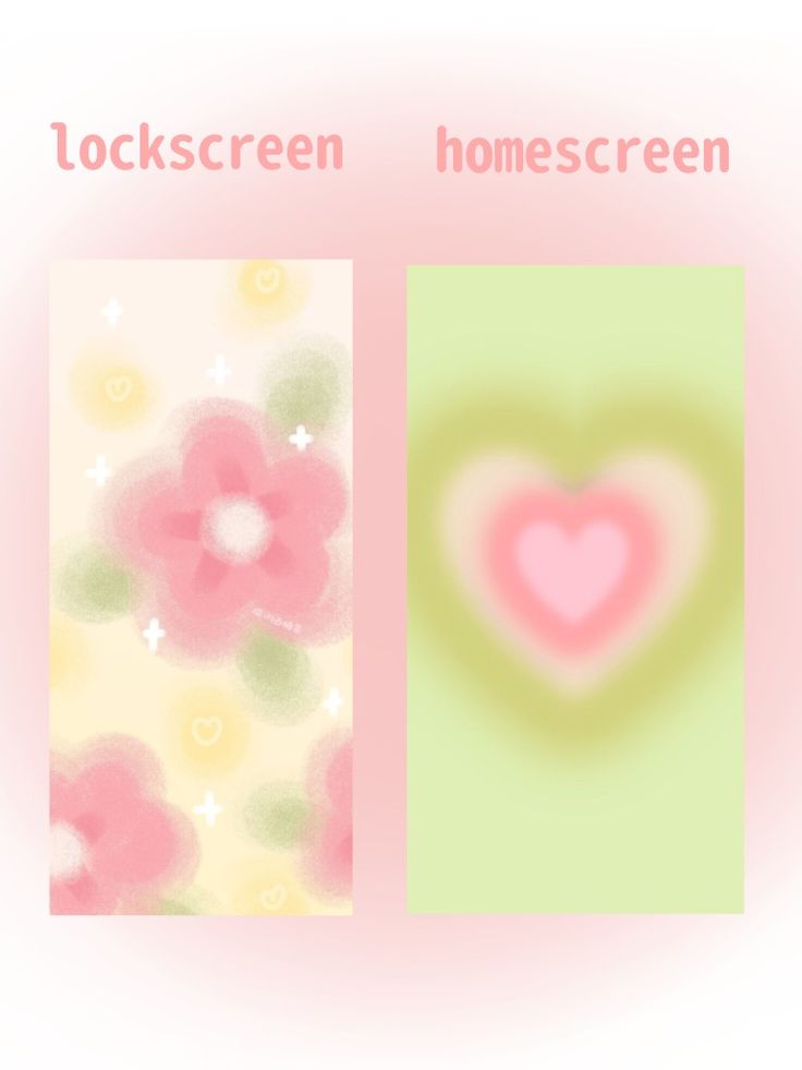 two pictures with hearts and flowers on them, one is green and the other is pink