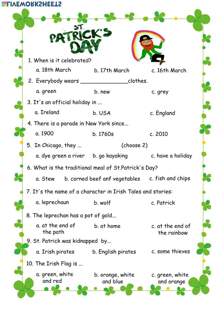 the worksheet for patrick's day