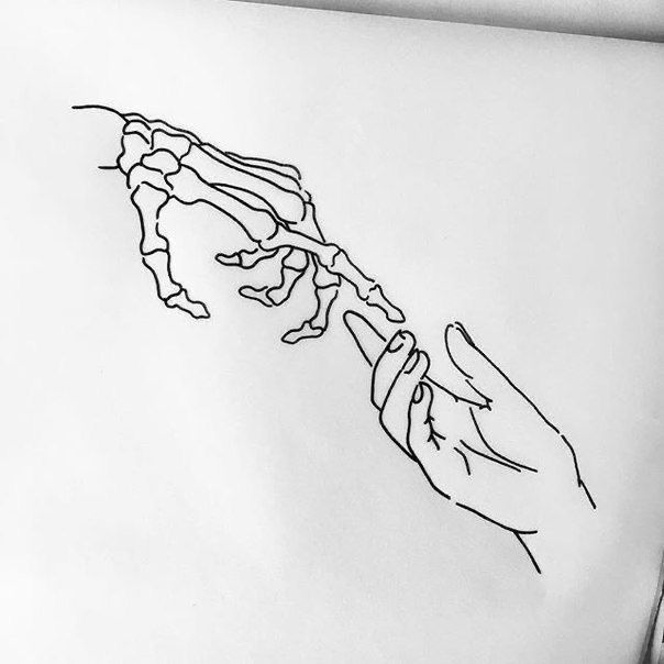 a drawing of a hand holding something in it's right hand, on top of a piece of paper