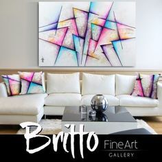 a living room filled with furniture and a painting on the wall above it that reads britto fine art gallery