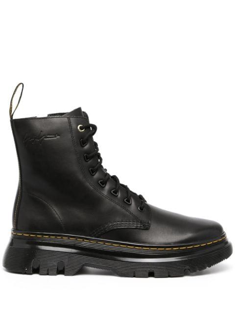 High-top Calf Leather Boots With Lace-up Fastening, Calf Leather Lace-up Boots With Stitched Sole, Classic Leather Boots With Front Lace-up, Calf Leather Ankle Boots With Stitched Sole, Calf Leather Ankle Lace-up Boots With Stitched Sole, Black Moto Boots With Front Lace-up Fastening, Black Leather Boots With Front Lace-up Fastening, Casual Black Lace-up Boots With Contrast Sole, Lace-up Calf Leather Boots With Vibram Sole