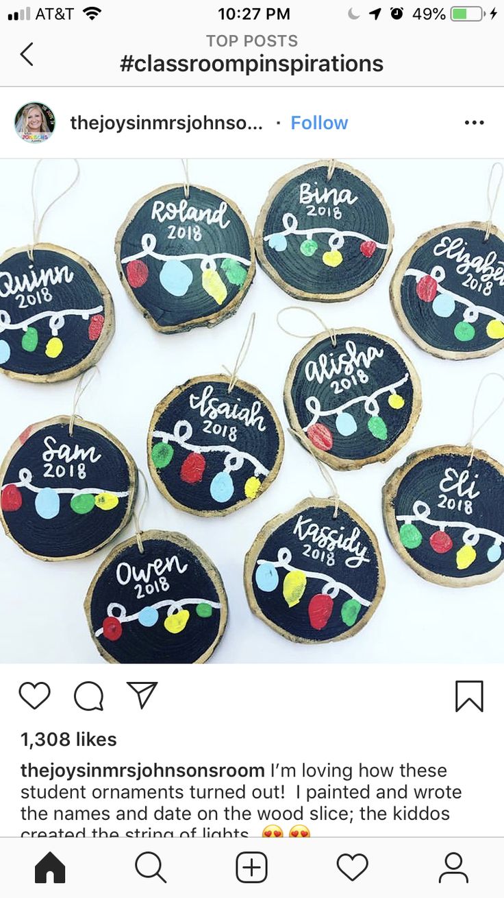 the back side of an instagram page with several handmade christmas ornaments on it