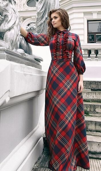 Maxi Plaid Dress 2015 Year Summer Style New Fashion Female 3/4 Sleeve Red Green Long Floor Length Womens Plus Size Clothing From Allmaker02, $29.08 | Dhgate.Com Sukienki Maksi, Dress 2015, Hijab Styles, Trendy Skirts, Fashion Female, Maxi Robes, Vestidos Vintage, Plus Size Kleidung, Plaid Dress