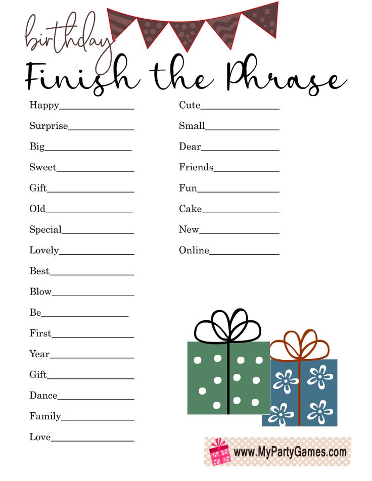 a birthday wish list with presents on it and the words happy birthday, finish the phase