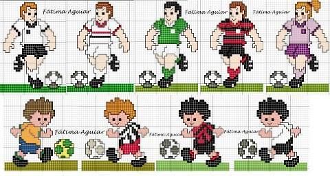 the cross stitch pattern shows different soccer players