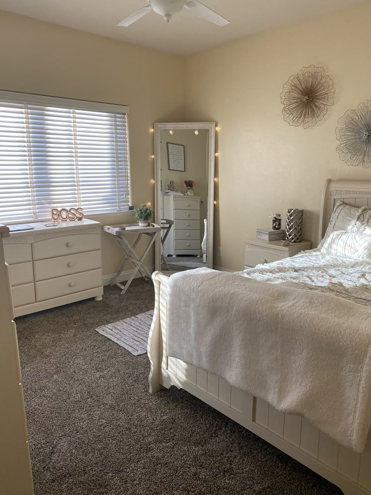 the bedroom is clean and ready to be used for someone's new bedding