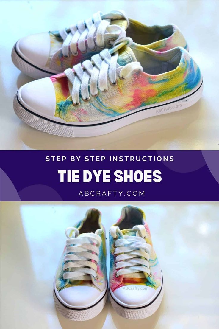 three different types of shoes with the words step by step instructions to tie dye shoes