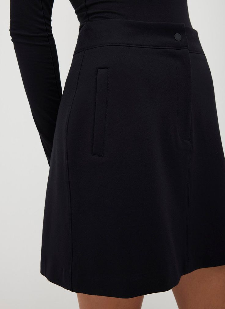 A slim-fitting mini skirt that fits into your lifestyle, not the other way around. We considered every detail when we designed the Getaway Knit Mini Skirt—a flattering high rise, clean lines, a shaped back waist, and hidden zip pockets sharpen up this classic silhouette. Crafted in our Recycled Ponte fabric with easy-to-wear resilient stretch, it’s a capsule wardrobe staple with endless styling potential. Elegant Fitted Mini Skirt With Built-in Shorts, Sleek Mini Length Lined Skirt, Chic Knee-length Stretch Skort, Chic Stretch Knee-length Skort, Chic Mini Skirt With Side Pockets, Sleek Short Skirt, Sleek Fitted Mini Length Bottoms, Fitted Sleek Mini Length Bottoms, Chic Elastane Skort For Work