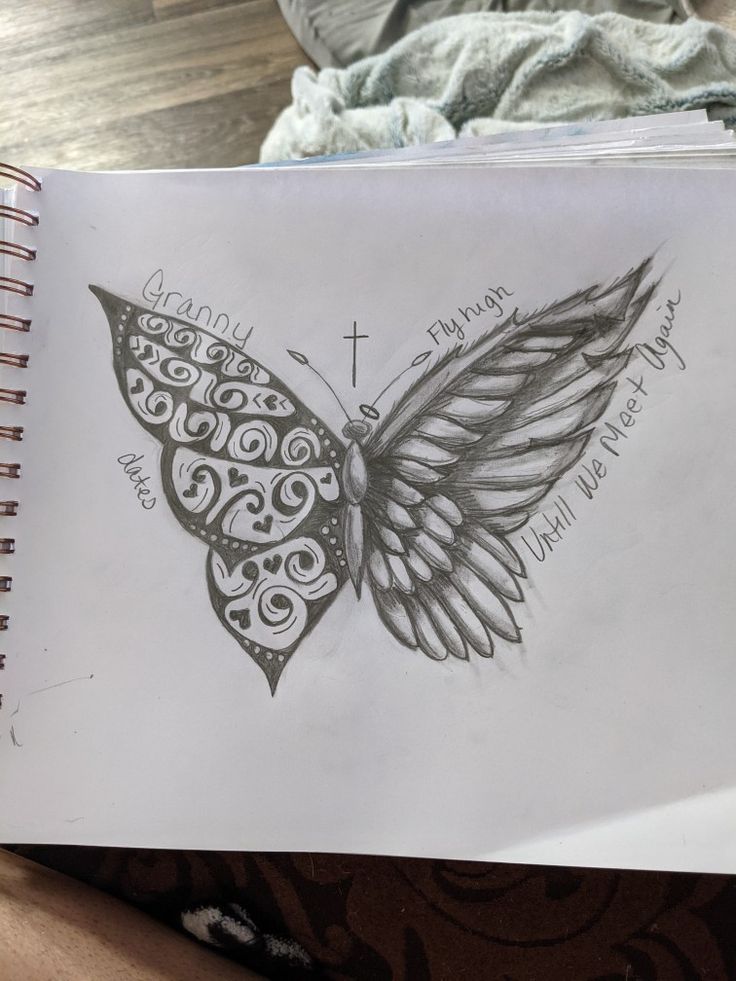 a drawing of a butterfly sitting on top of a table