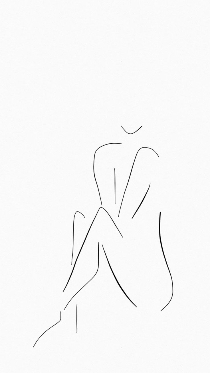 a black and white drawing of a woman's body with her hands on her knees