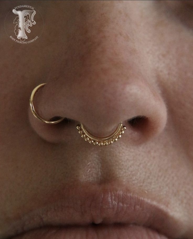 a woman's nose with a gold nose ring