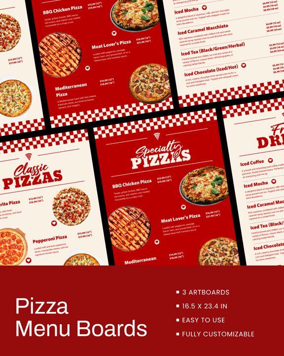 Pizza Menu Boards Sweet Pizza, Diner Menu, Ice Caramel Macchiato, Meat Lovers Pizza, Pizza Menu, Bbq Chicken Pizza, Iced Mocha, Menu Boards, Caramel Macchiato