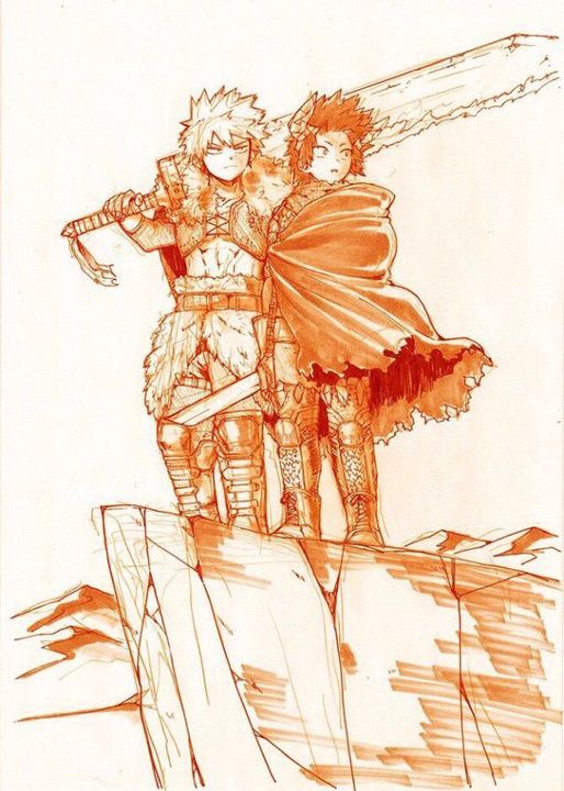 a drawing of two people standing next to each other on top of a hill,