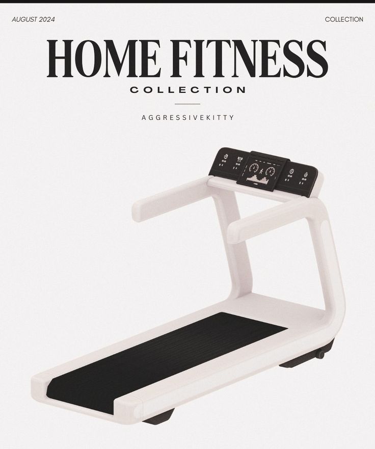 an advertisement for the home fitness collection, featuring a treadmill and exercise machine on display