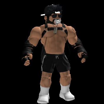 an animated man in black and white gear