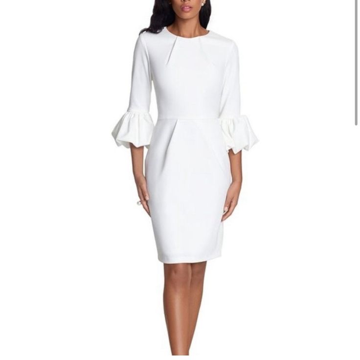 Nwt Betsy And Adam Ivory Dress, Size 8, Fits Like A 6, Stretchy Material Elegant White A-line Dress, Elegant Fitted White Mini Dress, Elegant Off-white Dress For Work, Elegant Off White Dress For Work, White Fitted Dressy Mini Dress, White Dressy Mini Dress For Work, Dressy White Mini Dress For Workwear, Elegant White Mini Dress For Work, White Long Sleeve Dress With Pleated Sleeves