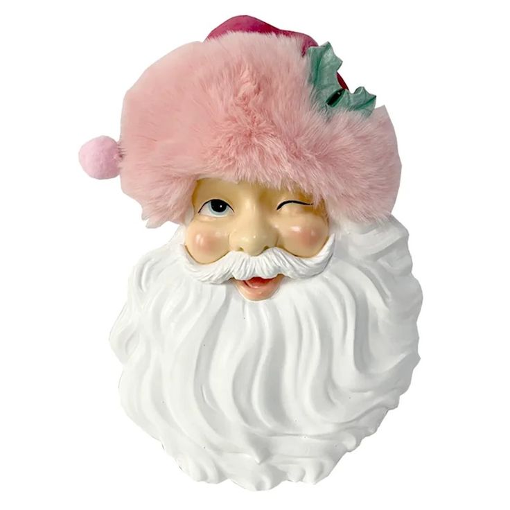 a white and pink santa claus with a beard