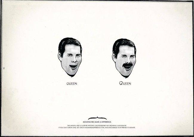 two men with different facial expressions are depicted in this ad for the queen and prince