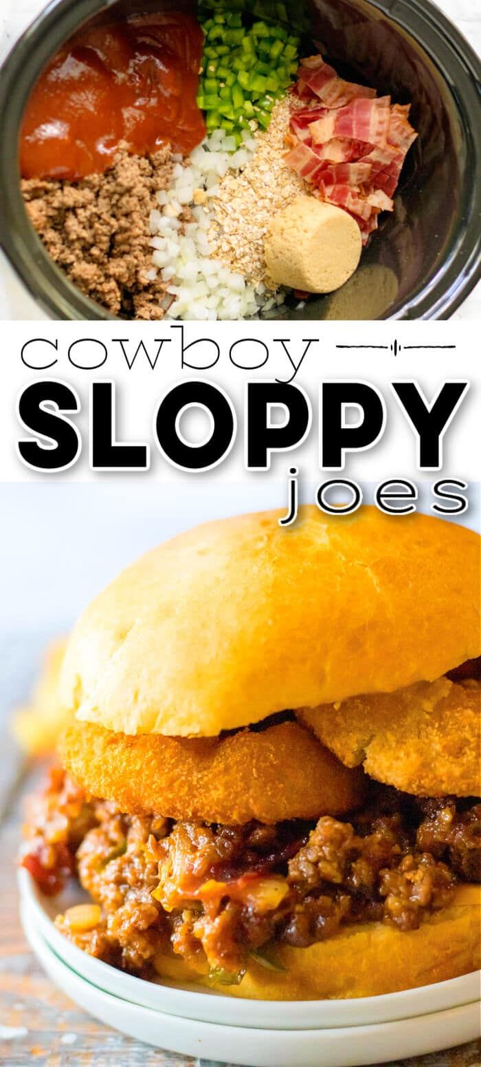 the sloppy joes sandwich has been cut in half and is ready to be eaten