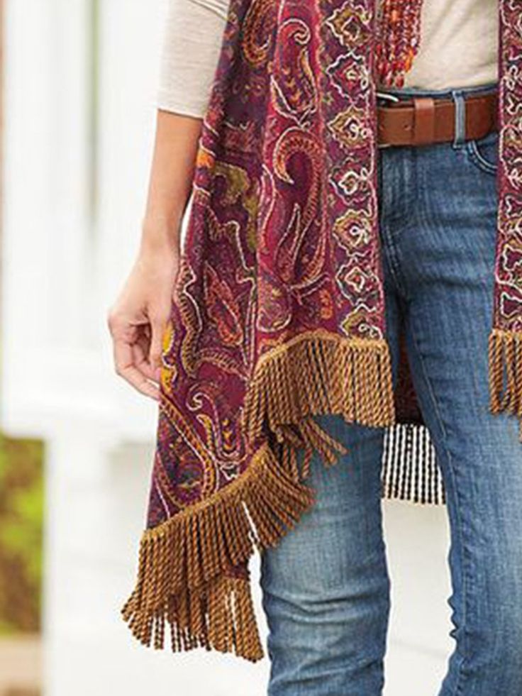 Fringed Tribal Sleeveless Jacket Sleeveless Festival Outerwear, Multicolor Sleeveless Vest For Fall, Sleeveless Vest For Fall Festival, Bohemian Fall Vest Outerwear, Bohemian Vest Outerwear For Fall, Bohemian Vest For Fall Layering, Bohemian Sleeveless Outerwear For Winter, Bohemian Sleeveless Outerwear For Spring, Sleeveless Jacket