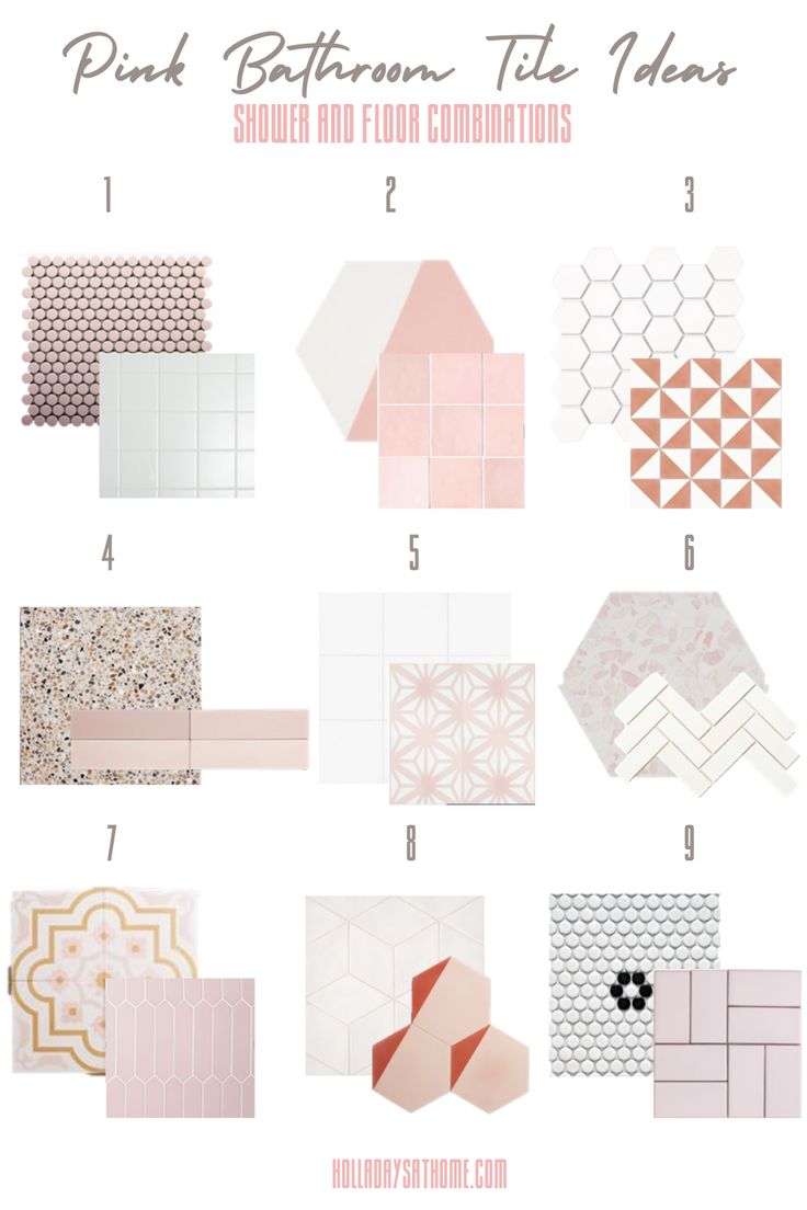 Shower and floor tile combinations for a pink bathroom Pink Bathroom Tile, Pink Tile Bathroom Ideas, Blush Bathroom, Pink Tile Bathroom, Bathroom Tiles Combination, Feminine Bathroom, Pink Bathrooms, Pink Bathroom Tiles, Pastel Bathroom