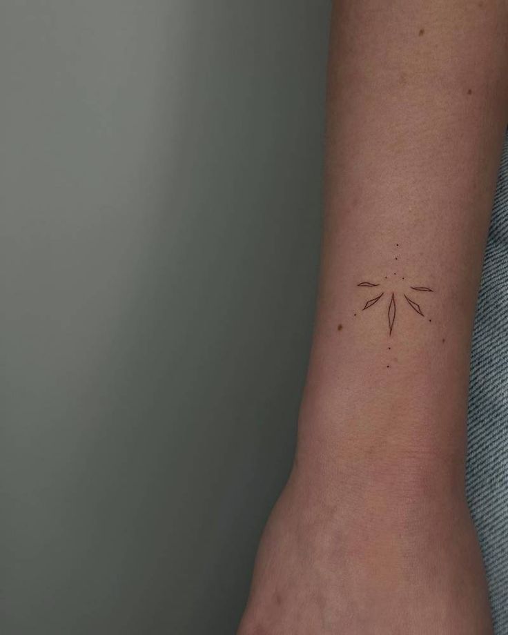 a woman's arm with a small tattoo on the left side of her wrist