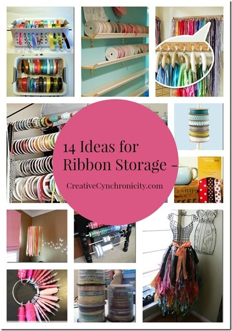 a collage of different items that have been organized in the closet for ribbon storage